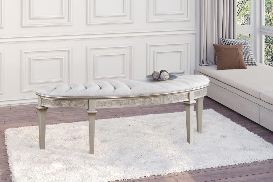 Evangeline - Upholstered Demilune Bench - Ivory And Silver Oak Sacramento Furniture Store Furniture store in Sacramento