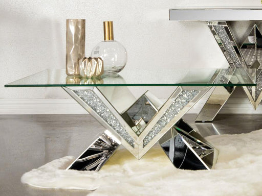 Taffeta - V-Shaped Coffee Table With Glass Top - Silver Sacramento Furniture Store Furniture store in Sacramento