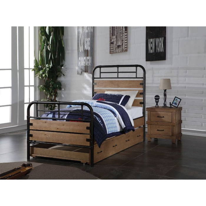 Adams - Twin Bed - Antique Oak & Gunmetal