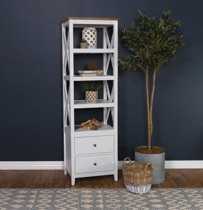 Angela - 4-Shelf Wooden Media Tower With Drawers - Brown And White Sacramento Furniture Store Furniture store in Sacramento