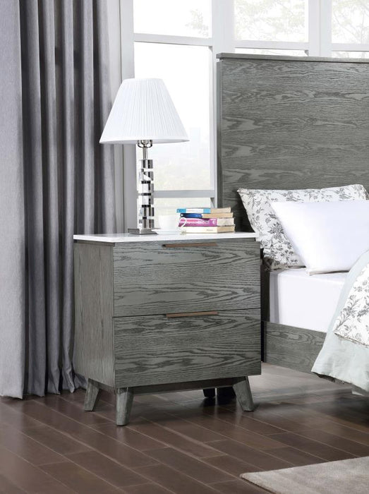 Nathan - 2-Drawer Nightstand With USB Port - White Marble And Gray Sacramento Furniture Store Furniture store in Sacramento