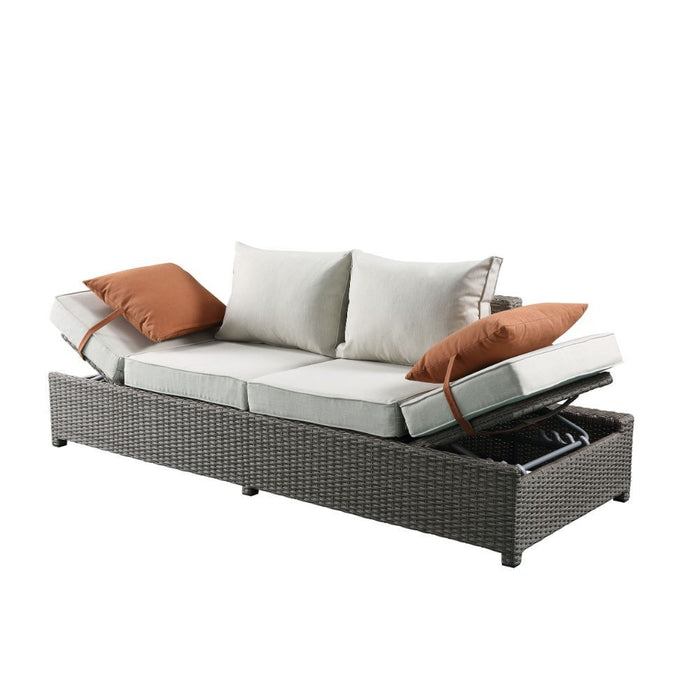 Salena - Patio Sofa & Ottoman - Beige Fabric & Gray Wicker - 26" Sacramento Furniture Store Furniture store in Sacramento