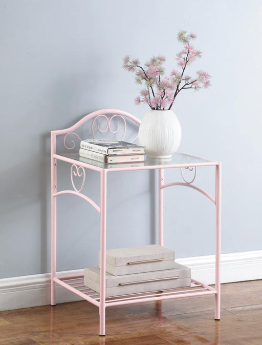 Massi - 1-Shelf Nightstand With Glass Top - Powder Pink Sacramento Furniture Store Furniture store in Sacramento