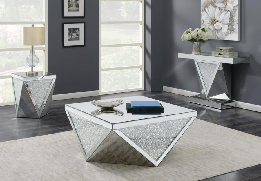 Amore - Square End Table With Triangle Detailing - Silver And Clear Mirror Sacramento Furniture Store Furniture store in Sacramento