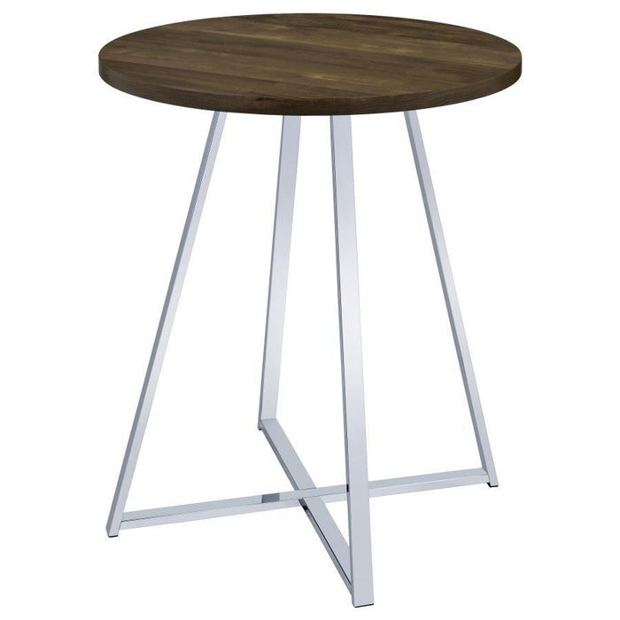 Burkhart - Sled Base Round Bar Table - Brown Oak And Chrome Sacramento Furniture Store Furniture store in Sacramento