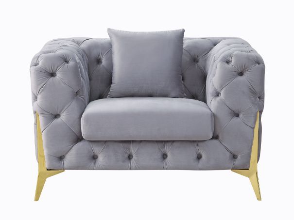 Jelanea - Chair - Gray Velvet & Gold Finish - 30"