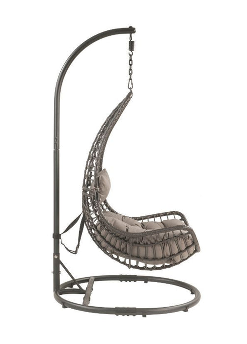 Uzae - Patio Swing Chair - Gray Fabric & Charcaol Wicker Sacramento Furniture Store Furniture store in Sacramento