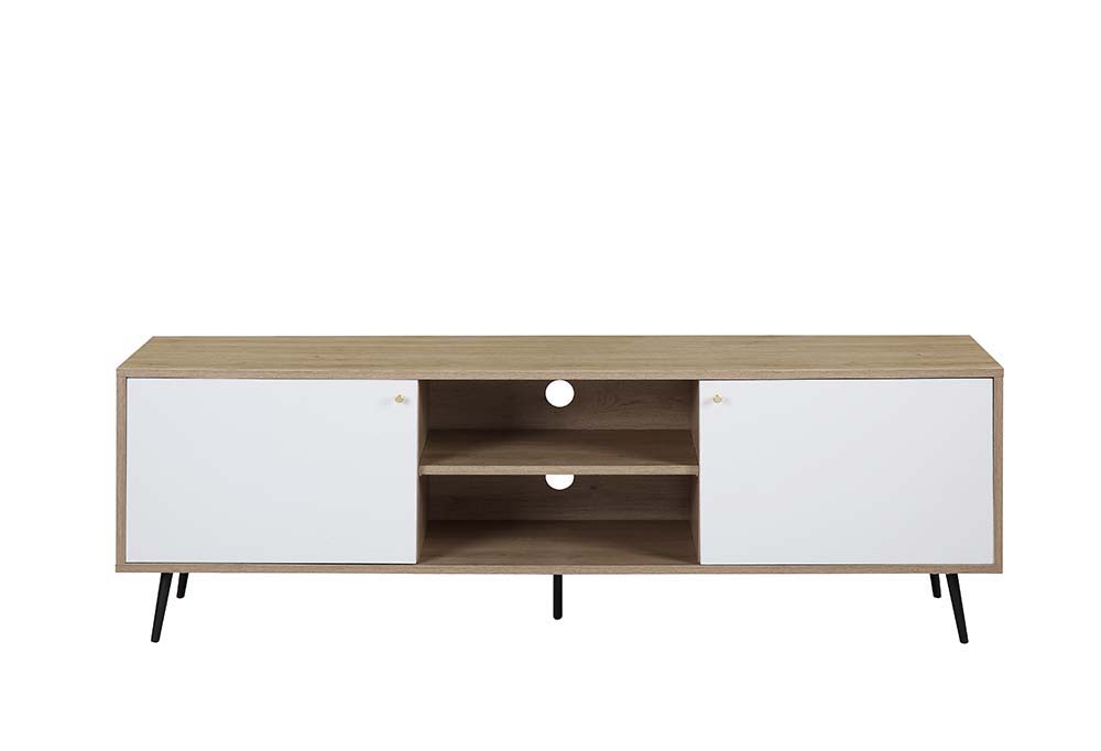 Wafiya - TV Stand - Rustic Oak, White & Black Finish Sacramento Furniture Store Furniture store in Sacramento