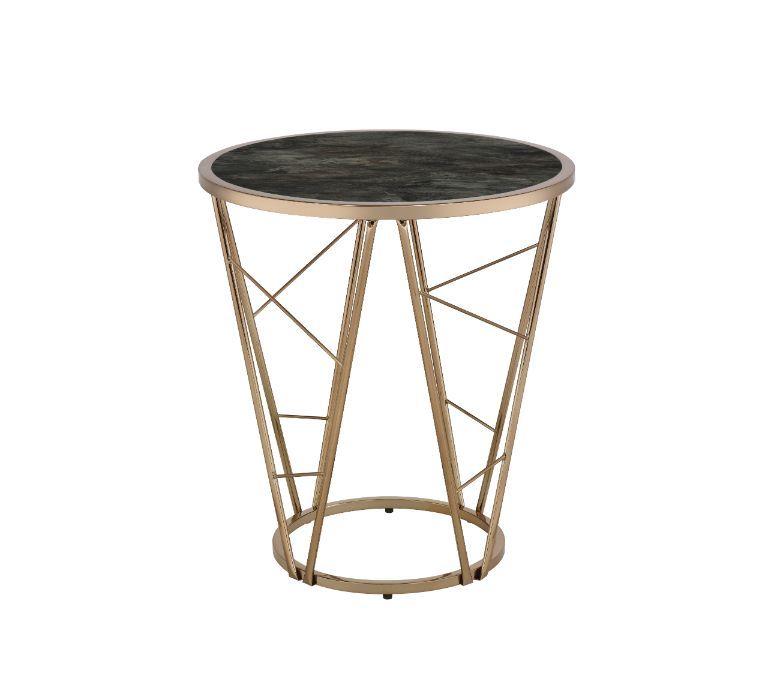 Cicatrix - End Table - Faux Black Marble Glass & Champagne Finish Sacramento Furniture Store Furniture store in Sacramento