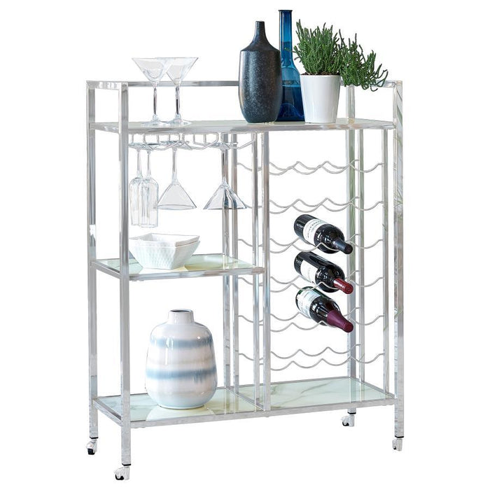 Derion - Glass Shelf Serving Cart With Casters - Chrome Sacramento Furniture Store Furniture store in Sacramento