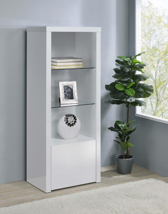 Jude - 3-Shelf Media Tower With Storage Cabinet - White High Gloss Sacramento Furniture Store Furniture store in Sacramento