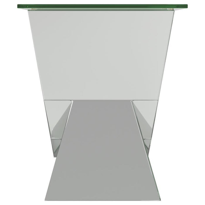 Taffeta - V-Shaped End Table With Glass Top - Silver Sacramento Furniture Store Furniture store in Sacramento