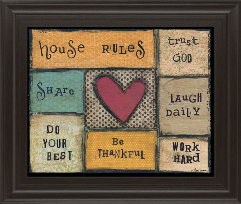 House Rules By Lisa Larson - Framed Print Wall Art - Dark Brown