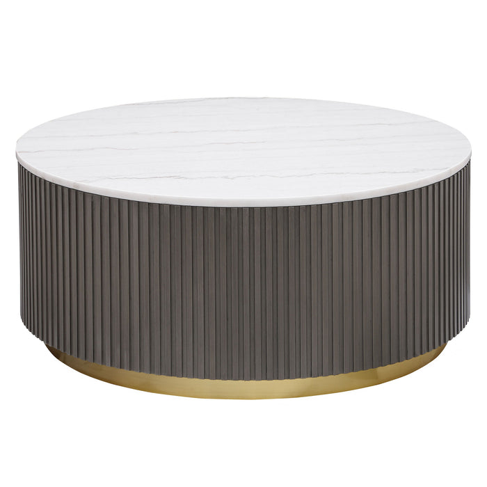 Jason - Round Marble Top Coffee Table - White / Charcoal