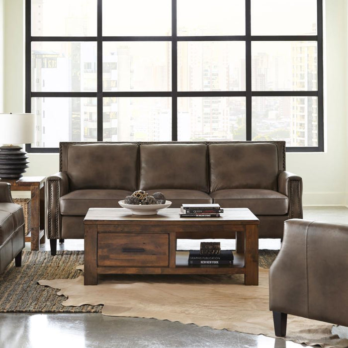 Leaton - Upholstered Recessed Arms Sofa - Brown Sugar Sacramento Furniture Store Furniture store in Sacramento