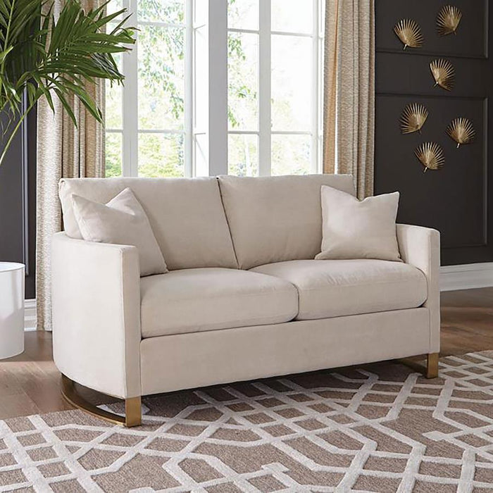 Corliss - Upholstered Arched Arms Loveseat - Beige Sacramento Furniture Store Furniture store in Sacramento