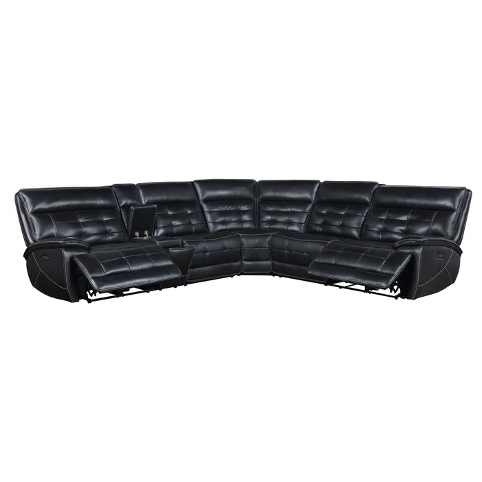 Hewitt - Leather Upholstered Power Reclining Sectional - Black