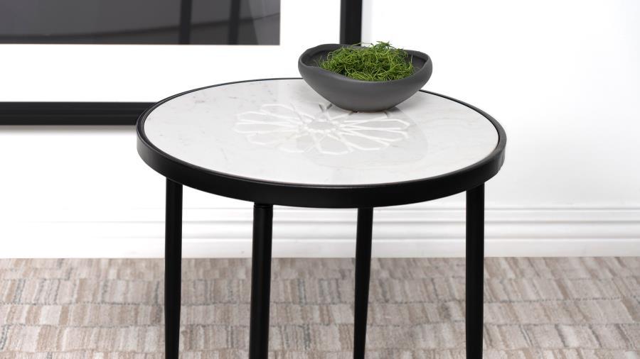 Kofi - Round Marble Top Side Table - White And Black Sacramento Furniture Store Furniture store in Sacramento