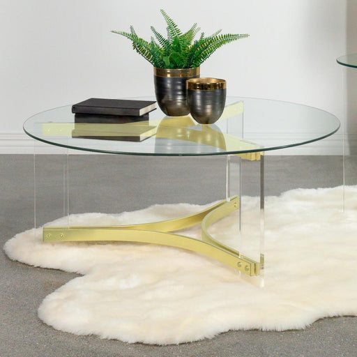 Janessa - Round Glass Top Coffee Table With Acrylic Legs - Clear And Matte Brass Sacramento Furniture Store Furniture store in Sacramento