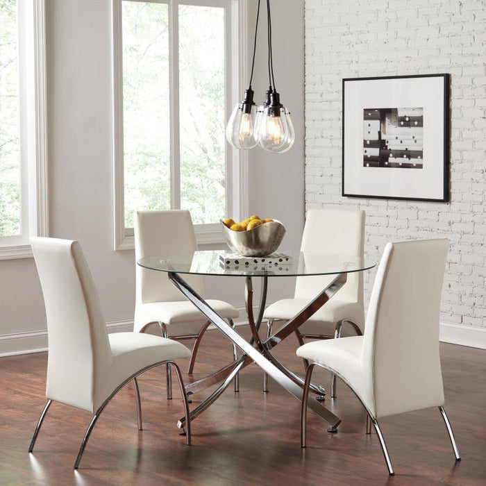 Beckham - 5 Piece Round Dining Set - Chrome And White