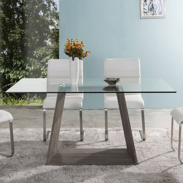 Bravo - Contemporary Dining Table Base With Clear Glass - Dark Sonoma