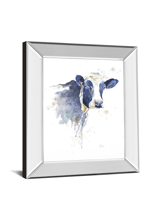 Watercolor Blue Cow By Patricia Pinto - Mirror Framed Print Wall Art - Blue