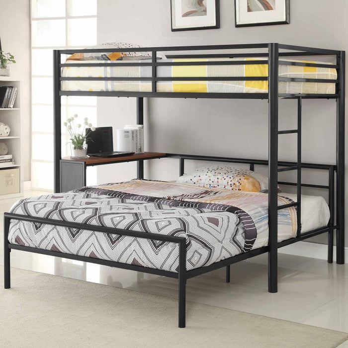 Fisher - 2 Piece Metal Workstation Loft Bed Set (Loft Bed And Full Bed) - Gunmetal