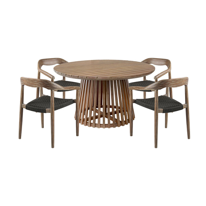 Escondido Santo - Outdoor Patio 5 Piece Round Dining Set - Eucalyptus / Charcoal