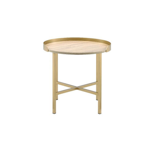 Mithea - End Table - Oak Table Top & Gold Finish Sacramento Furniture Store Furniture store in Sacramento