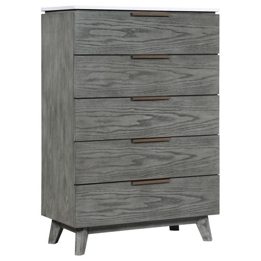 Nathan - 5-Drawer Chest - White Marble And Gray Sacramento Furniture Store Furniture store in Sacramento