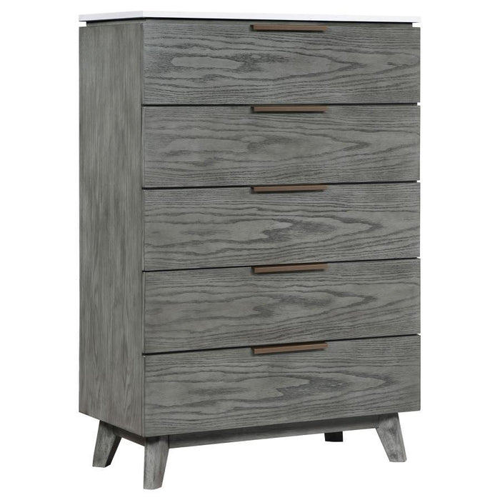 Nathan - 5-Drawer Chest - White Marble And Gray Sacramento Furniture Store Furniture store in Sacramento