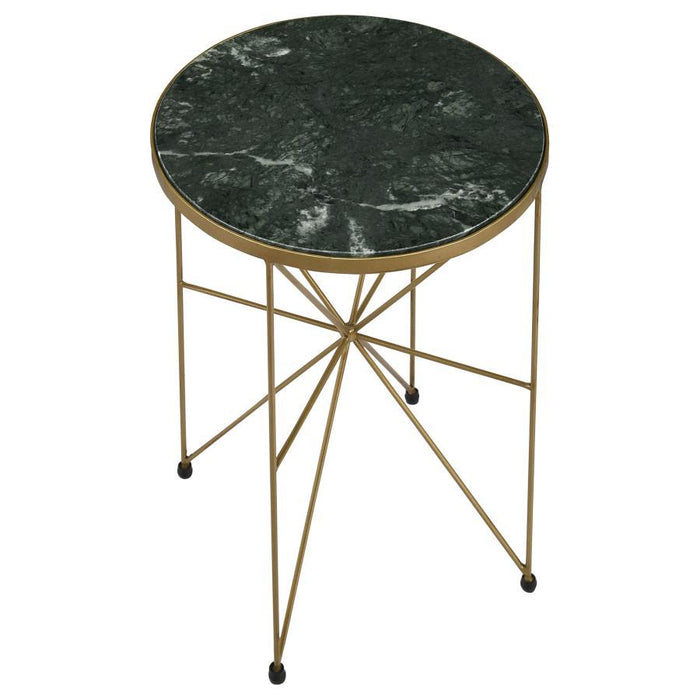 Eliska - Round Accent Table With Marble Top Green And Antique Gold Sacramento Furniture Store Furniture store in Sacramento