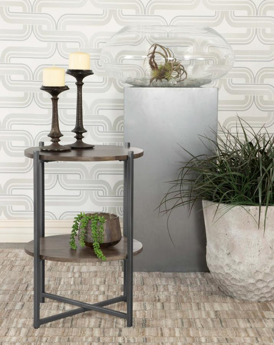 Axel - Round Accent Table With Open Shelf - Natural And Gunmetal Sacramento Furniture Store Furniture store in Sacramento
