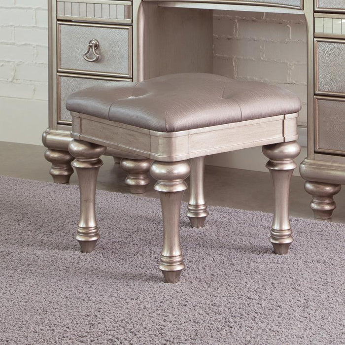 Bling Game - Upholstered Vanity Stool - Metallic Platinum Sacramento Furniture Store Furniture store in Sacramento