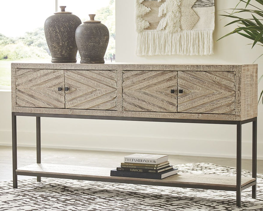 Roanley - Distressed White - Console Sofa Table Sacramento Furniture Store Furniture store in Sacramento