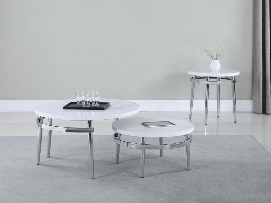 Avilla - Round Nesting Coffee Table - White And Chrome