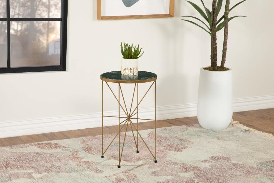 Eliska - Round Accent Table With Marble Top Green And Antique Gold Sacramento Furniture Store Furniture store in Sacramento