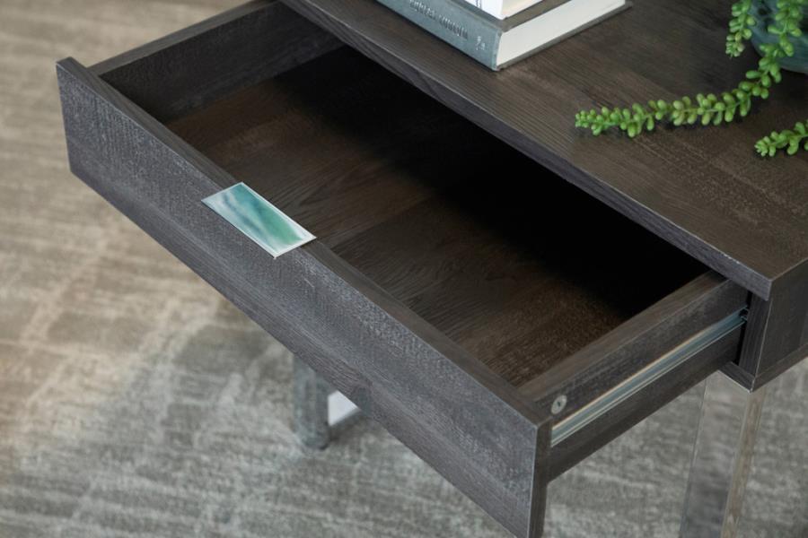 Aldine - Square 1-Drawer End Table - Dark Charcoal And Chrome Sacramento Furniture Store Furniture store in Sacramento