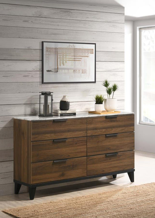 Mays - 6-Drawer Dresser With Faux Marble Top - Walnut Brown Sacramento Furniture Store Furniture store in Sacramento