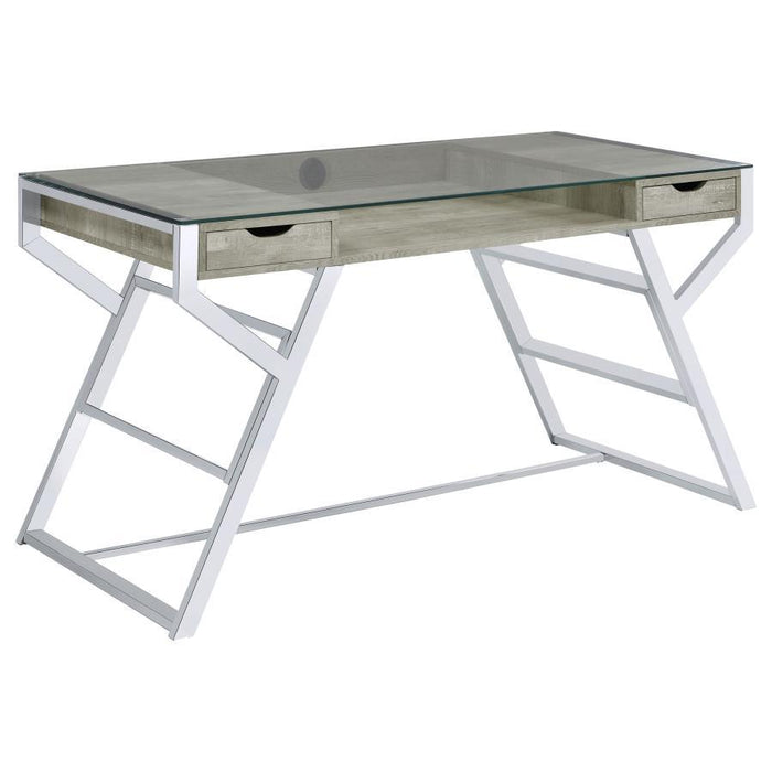 Emelle - 2-Drawer Glass Top Writing Desk - Gray Driftwood And Chrome Sacramento Furniture Store Furniture store in Sacramento