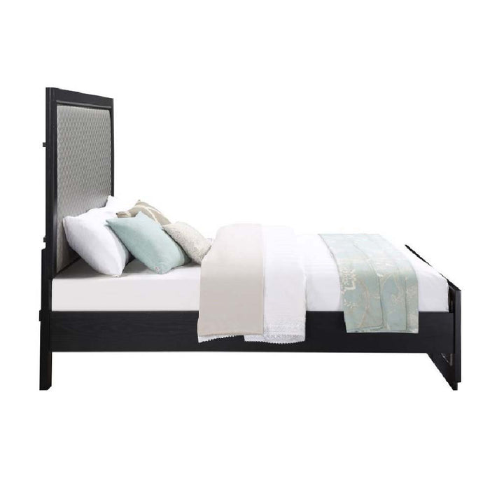 Nicola - Queen Bed - Silver PU & Black Finish