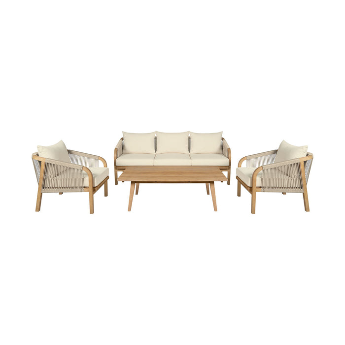 Cypress - Outdoor Patio 4 Piece Conversation Set - Blonde Eucalyptus / Ivory