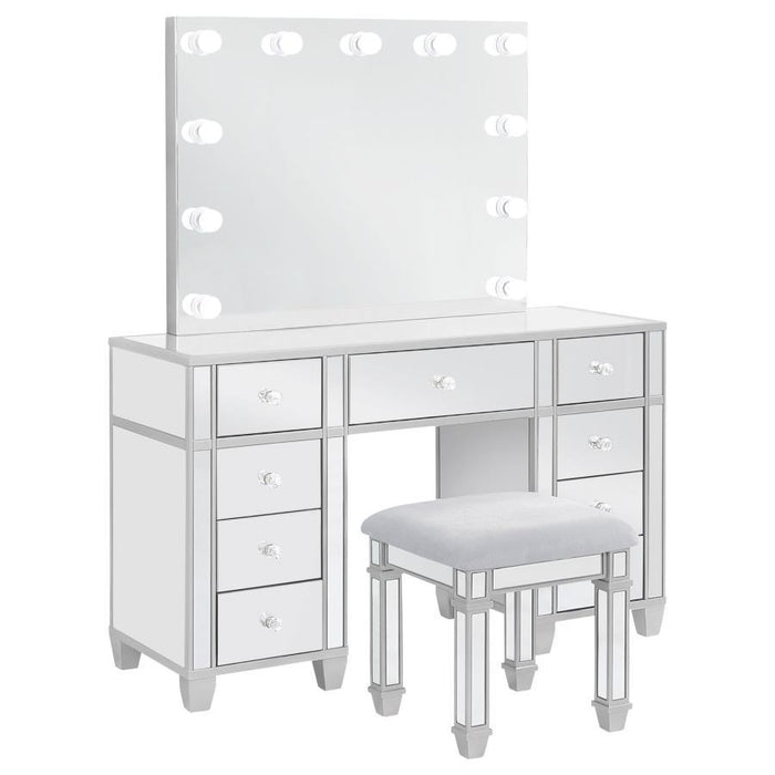 Allora - 9-Drawer Mirrored Storage Vanity Set With Hollywood Lighting - Metallic Sacramento Furniture Store Furniture store in Sacramento