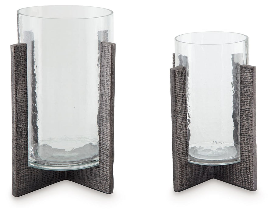 Garekton - Clear / Pewter Finish - Candle Holder Set (Set of 2) Sacramento Furniture Store Furniture store in Sacramento