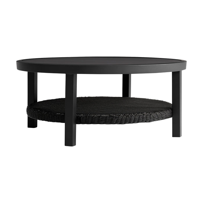 Cayman - Outdoor Round Conversation Table With Wicker Shelf - Black