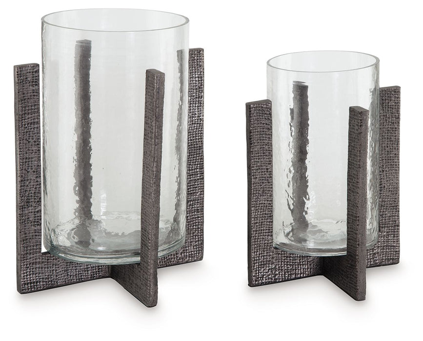 Garekton - Clear / Pewter Finish - Candle Holder Set (Set of 2) Sacramento Furniture Store Furniture store in Sacramento