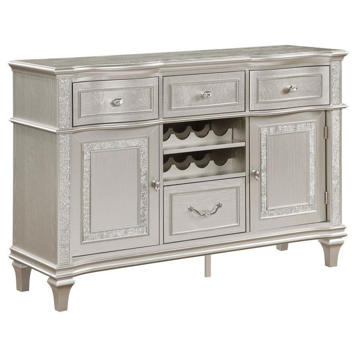 Evangeline - 4-Drawer Sideboard Server With Faux Diamond Trim - Silver Oak Sacramento Furniture Store Furniture store in Sacramento