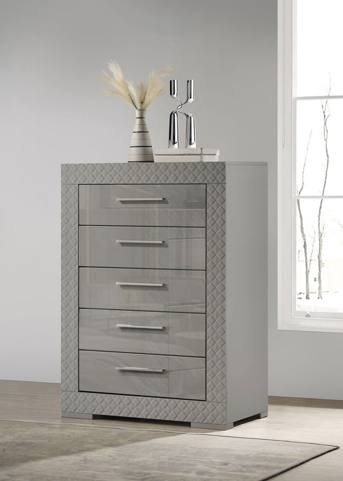 Ives - 5-Drawer Bedroom Chest Of Drawers - Gray High Gloss