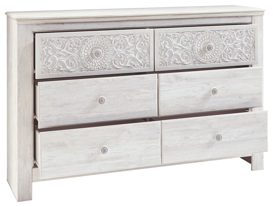 Paxberry - Whitewash - Six Drawer Dresser - Medallion Drawer Pulls Sacramento Furniture Store Furniture store in Sacramento