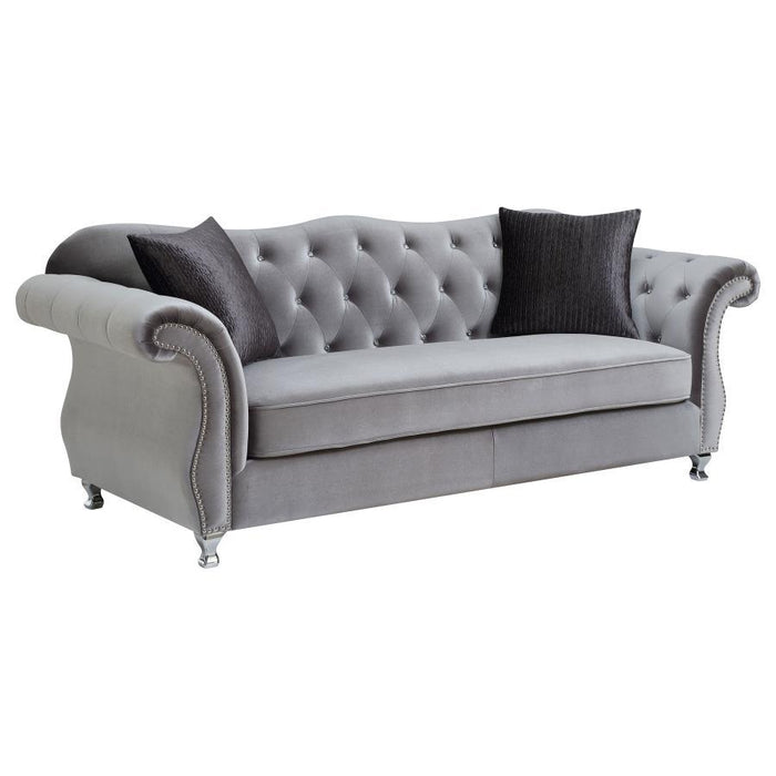 Frostine - Button Tufted Sofa - Silver Sacramento Furniture Store Furniture store in Sacramento